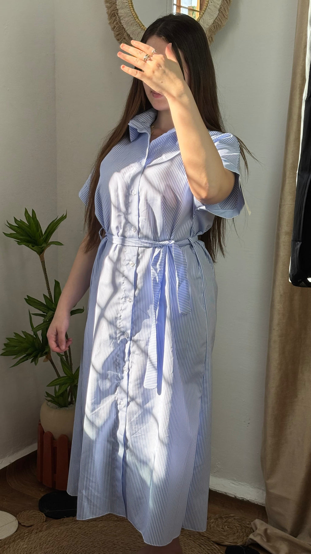 Robe Chemise Rayée avec Ceinture