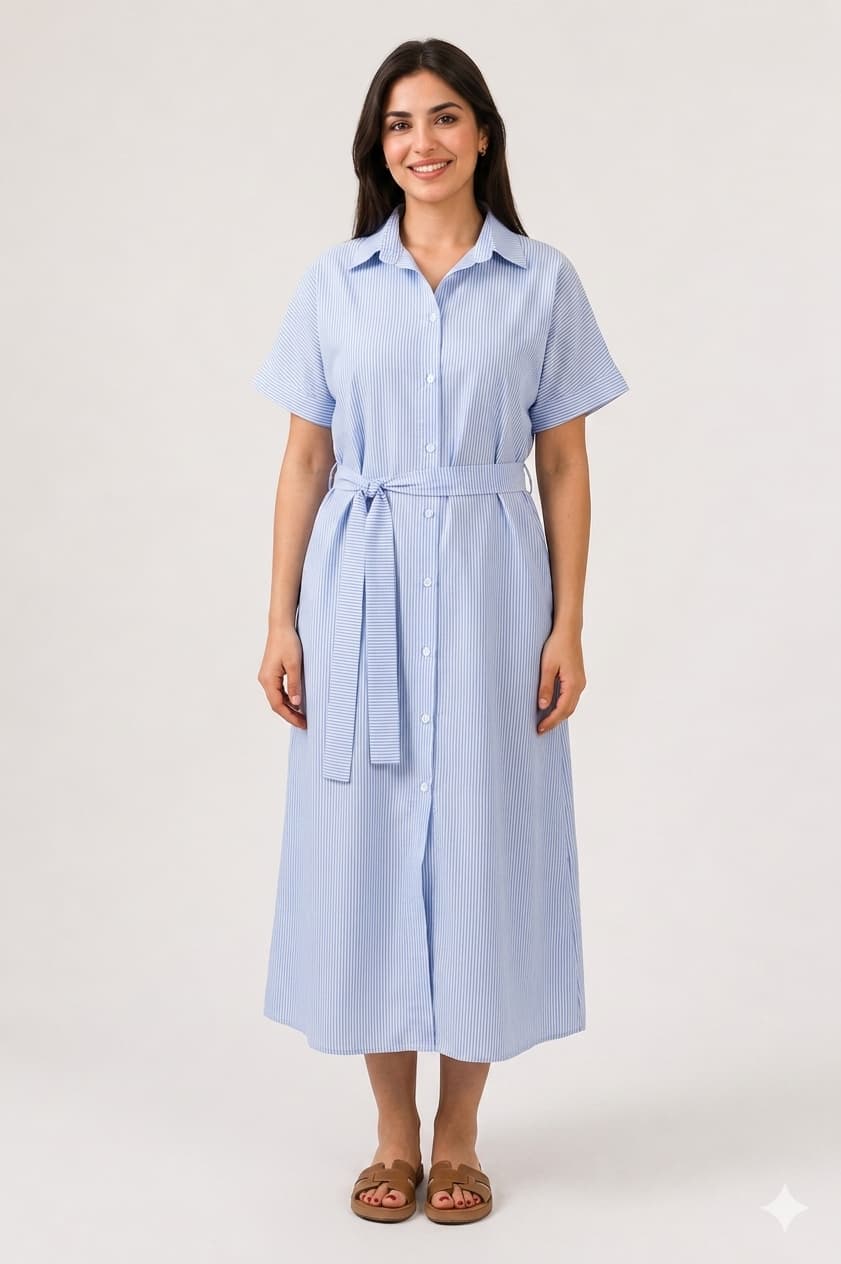 Robe Chemise Rayée avec Ceinture