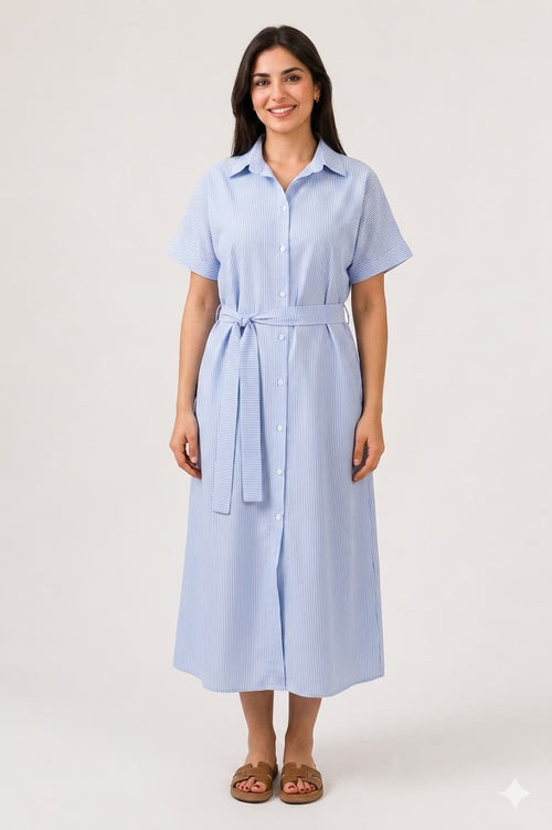 Robe Chemise Rayée avec Ceinture