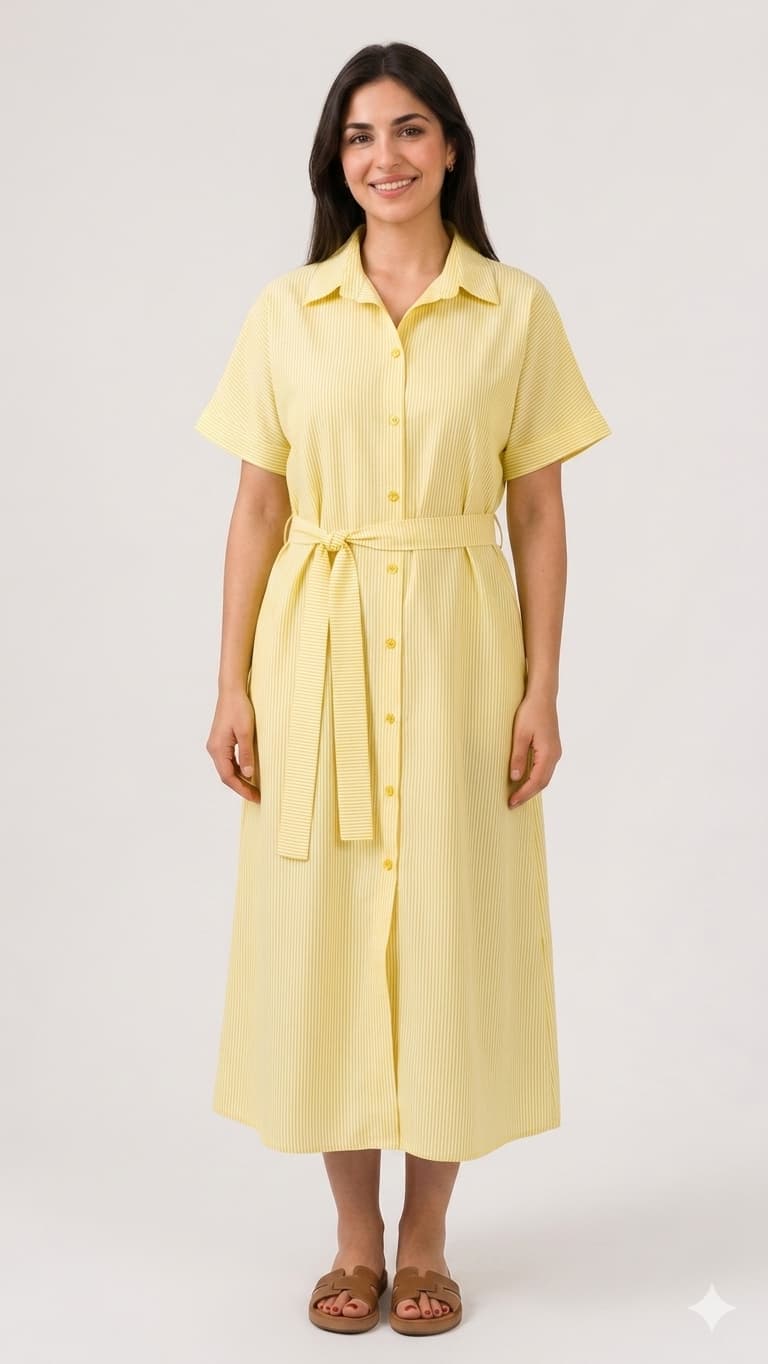 Robe Chemise Rayée avec Ceinture