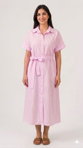 Robe Chemise Rayée avec Ceinture