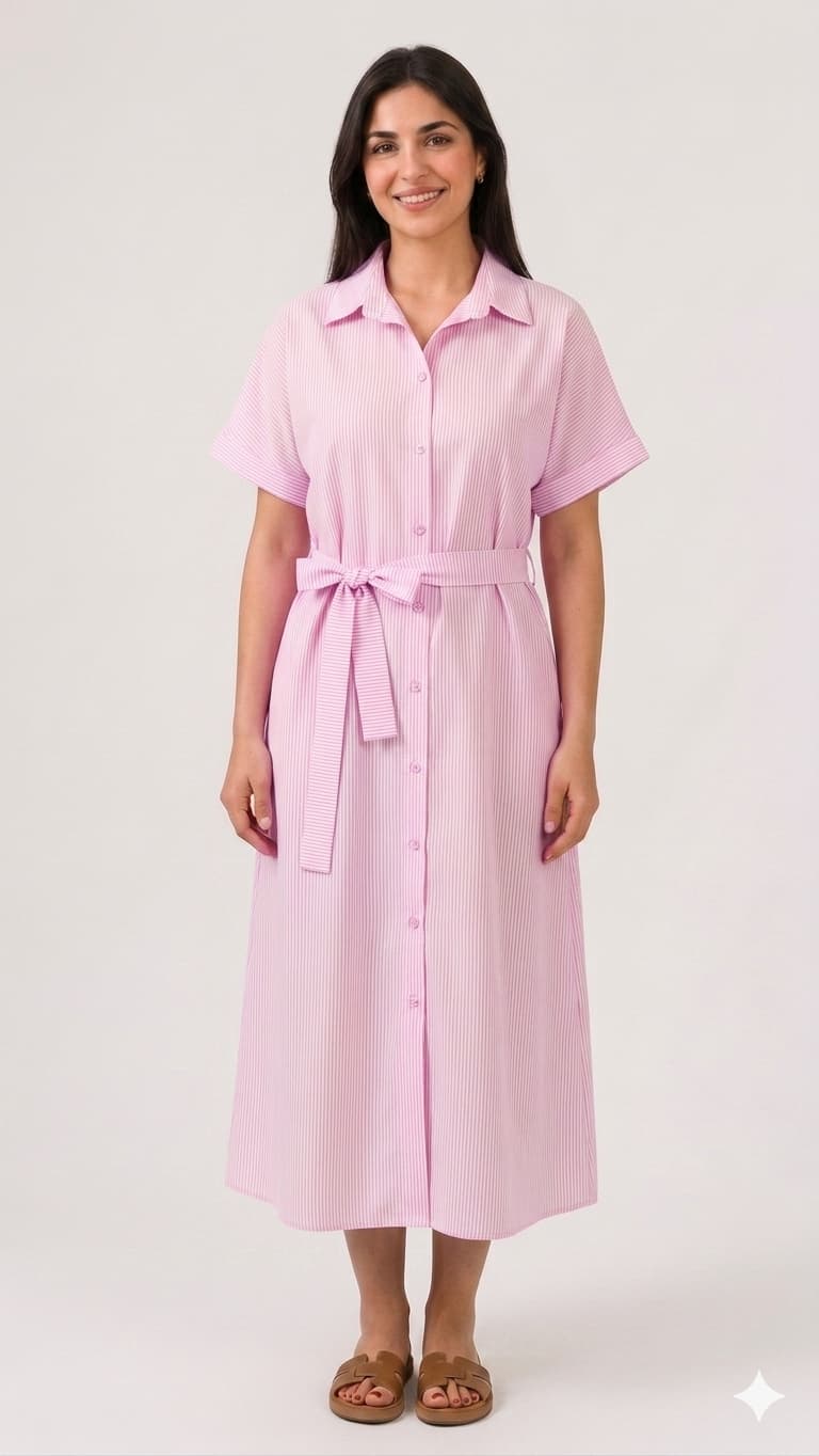 Robe Chemise Rayée avec Ceinture